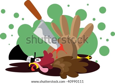 Image of a dead turkey which is stab to death with a knife.