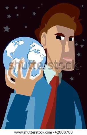 An image of a businessman holding a globe in his palm