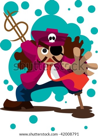An image of a pirate dressed up as a businessman but wearing a pirate hat and having a peg leg