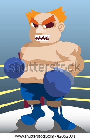 An image of a mean-looking boxer wearing boxing gloves and standing in a boxing ring