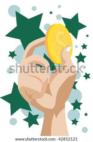An image of hand holding a coin between the fore finger and thumb