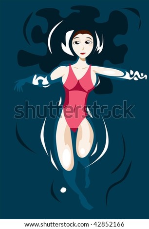 An image of female floating on her back in a swimming pool in the night
