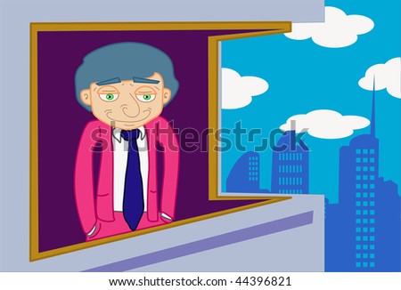 An image of a businessman standing at his office window and staring out