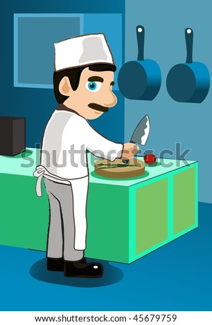 An image of a chef cutting vegetables in a kitchen