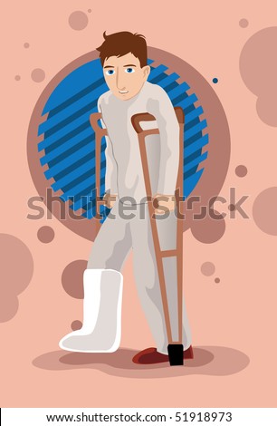 An image of a man with a cast on a fractured leg walking with the aid of crutches