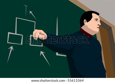 Image of a professor who is teaching his college students.