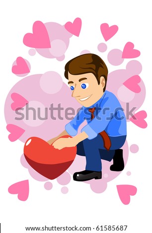 Image of a man who is holding a heart with pure love.