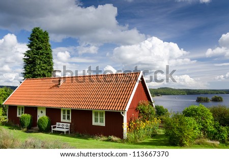 Swedish typical lake house near the lake
