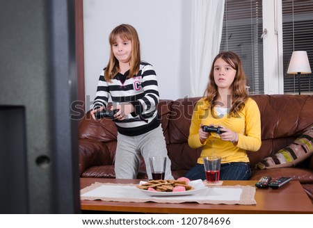 Girls expression under playing tv games