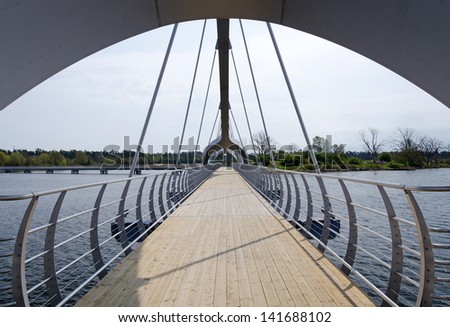 SOLVESBORG, SWEDEN-MAY 10: EuropeÂ´s longest pedestrian and cycling bridge- construction view in May 10, 2013 in Solvesborg, Sweden. Solvesborg\'s bridge was built in December 2012 and it\'s 756m long.