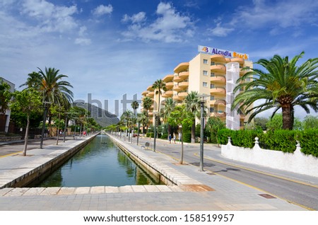 ALCUDIA BEACH HOTEL, MAJORCA- SEPTEMBER 08: Alcudia city hotels area with Alcudia beach hotel building in September 08, 2013 on Majorca. Hotel Alcudia Beach have 130 apartments.