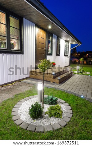 Modern garden entree to villa house Modern garden entree to villa house
