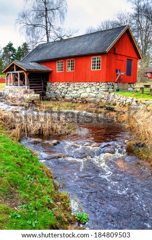 Vertical view of old Swedish water mill