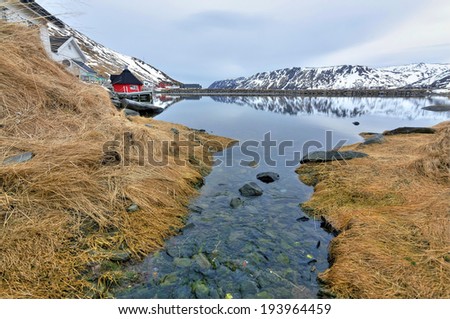 Norwegian fjord landscape in April month