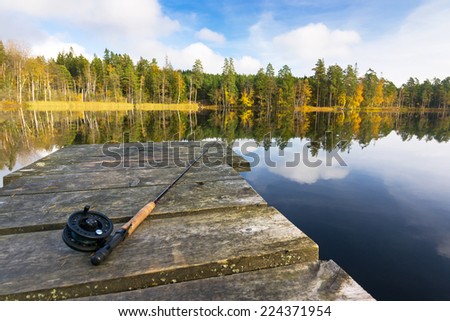 Autumn fly fishing in the lake