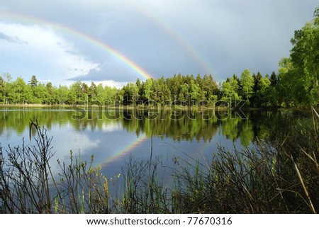 Swedish lake landscape after rain