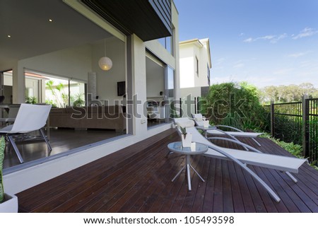 wooden outdoor deck in modern Australian mansion