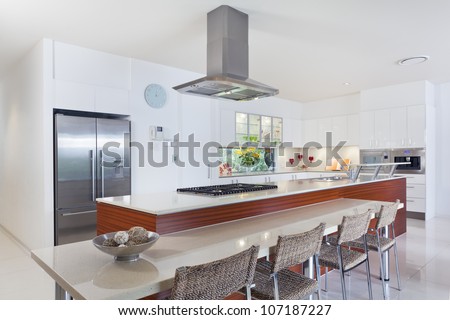 Modern Kitchen With Stainless Steel Appliances In Australian Mansion