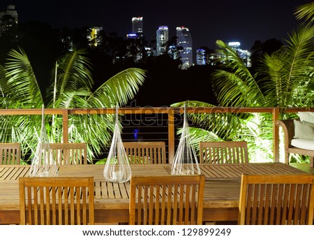 Outdoor entertaining area with beautiful city skyline view