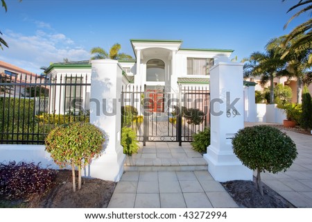 Luxury Mansions on Luxury Mansion House Front In Suburban District Stock Photo 43272994