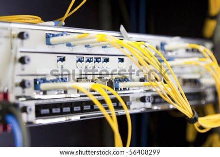 Network Switch with connected yellow cables