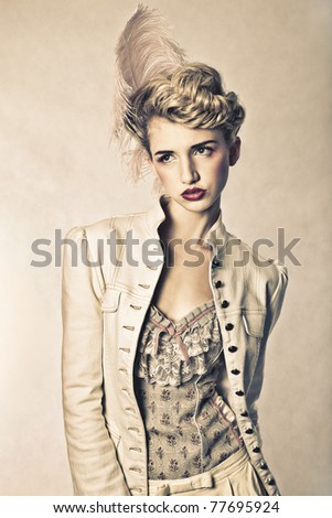 stock photo blond young fashion model styled as Marie Antoinette