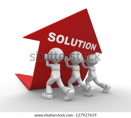 3D people men person pushing red arrow Concept of solution 3D people men person pushing red arrow Concept of solution