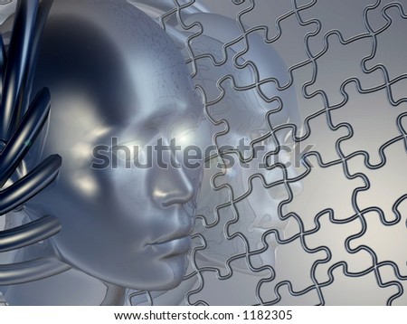 Abstract face on puzzle background