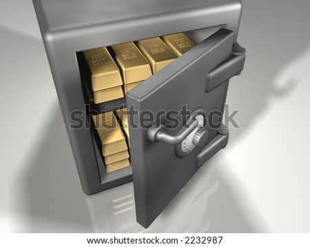 Safe box with gold - 3d render
