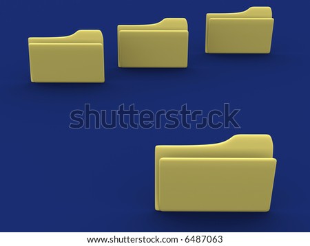 Conceptual yellow computer folders on blue background  - 3d render