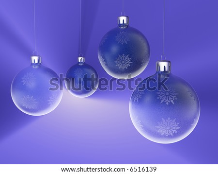 Christmas blue ornaments with flake on blue background - rendered in 3d
