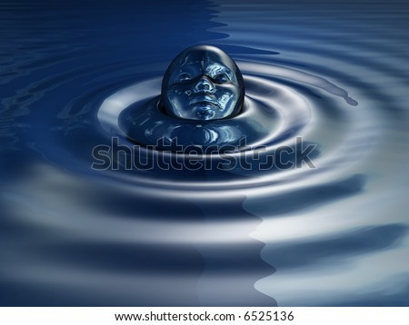 Abstract face in circular water waves - rendered in 3d