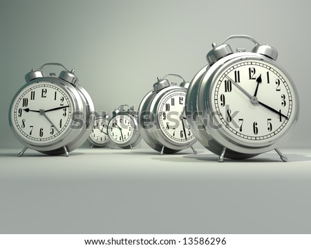 Time passing concept - a lot of  alarm clock - rendered in 3d
