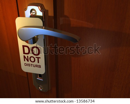 Do Not Disturb' sign hanging from hotel door handle - 3d render