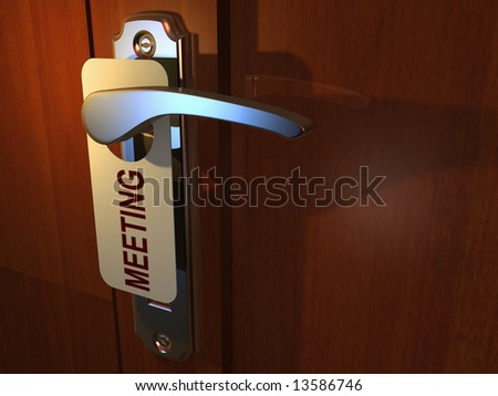 Meeting sign hanging from hotel door handle - 3d render