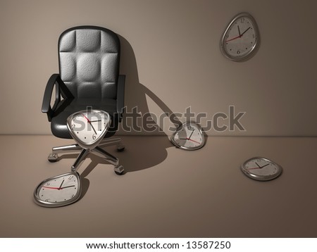 Time passing concept - clocks flowing in office - rendered in 3d