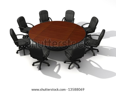  Office Table on Office Chairs And Round Table   3d Render Stock Photo 13588069