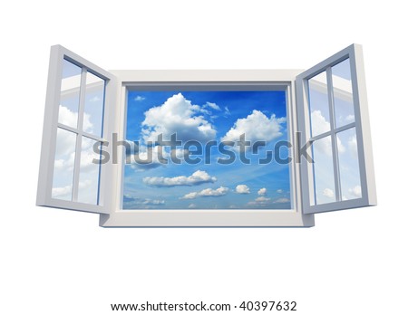 Window open to the sky isolated on white background - 3d render
