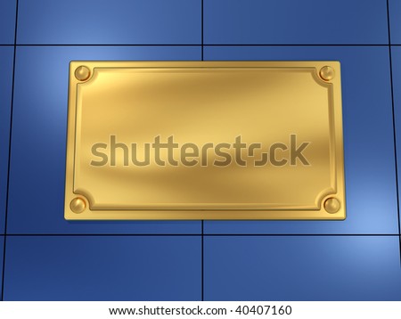 Modern golden nameplate ( blank sign ) on metallic wall - 3d render