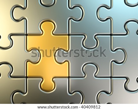 Golden jigsaw piece connected in puzzle structure - 3d render