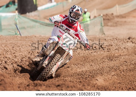 SEMIGORJE, RUSSIA - JULY 22: Unidentified rider at Grand Prix of Russia of FIM Motocross World Championship MX1 and MX2 Series on July 22, 2012 in Semigorje, Russia