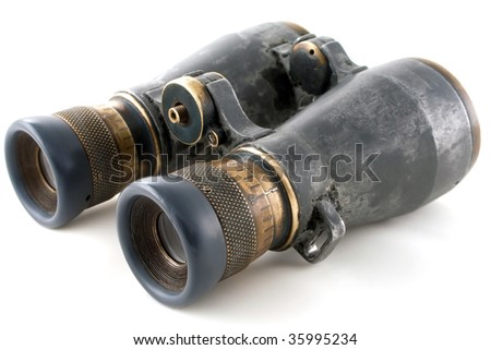 Looking binoculars lens isolated on white concepts