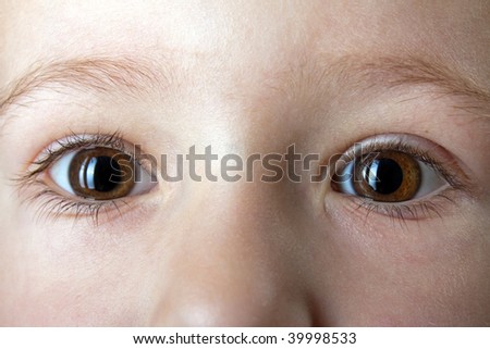 Little human baby child looking eye on face macro
