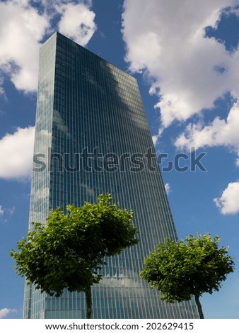 FRANKFURT, GERMANY - July 02, 2014: The European Central Bank Headquarters is a building complex in the Ostend district with a height of the main building of 185m.