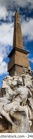 Vertical Panorama of the Fountain of the Four Rivers, Rome, Italy