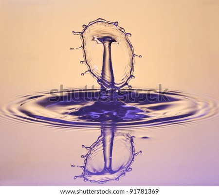Mirrored water droplet - High Speed Photography on a yellow background