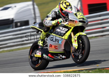 SACHSENRING - GERMANY, JULY 6: Italian Moto2 rider Andrea Iannone during practice at 2012 Eni Moto GP of Germany on Sachsenring circuit on July 6, 2012