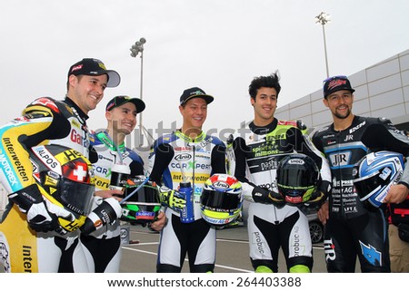 LOSAIL - QATAR, MARCH 26: Swiss Moto2 riders at 2015 Commercial Bank MotoGP of Qatar on March 26, 2015