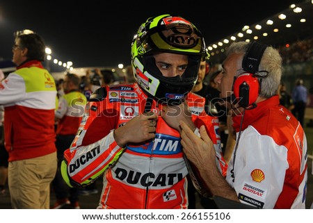 LOSAIL - QATAR, MARCH 29: Italian Ducati rider Andrea Iannone on the grid at 2015 Commercial Bank MotoGP of Qatar at Losail circuit on March 29, 2015