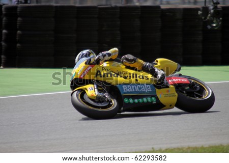 SACHSENRING, GERMANY - JULY 16: Spanish rider Hector Barbera pushes hard during practice at Eni German Motorcycle Grand Prix 2010 on July 16, 2010 in Sachsenring, Germany